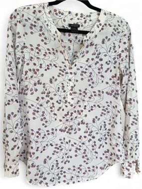 Ann Taylor Women’s Long Sleeve Blouse XS | White Botanical Print